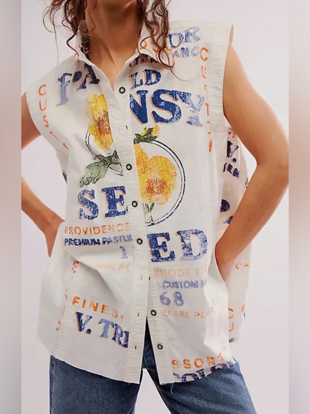 Free People We the Free Moon Flower oversized sleeveless button up. Size Small.